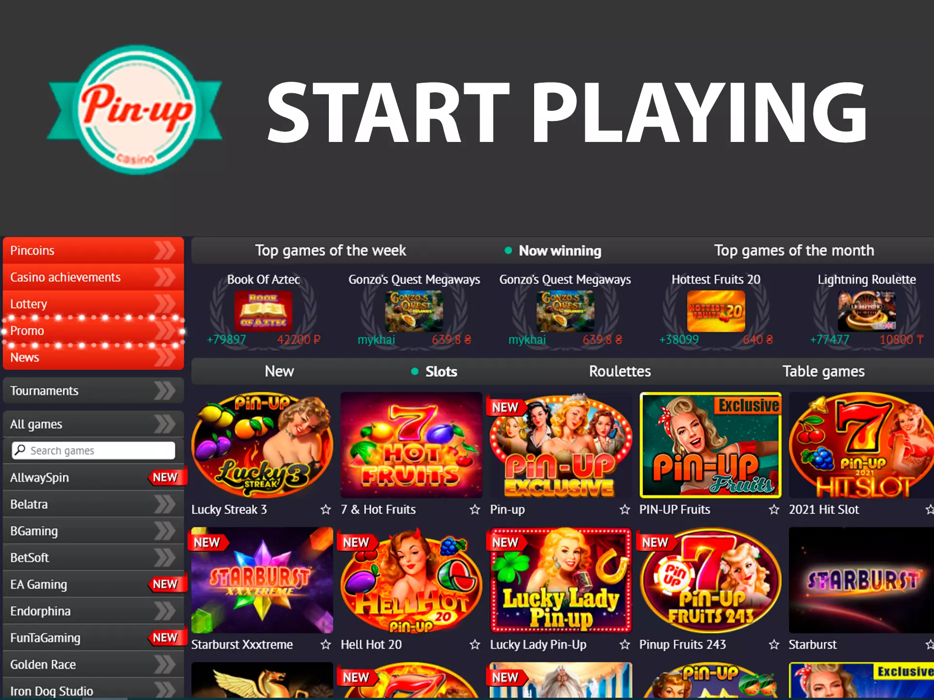 Sign up for Pin-Up to start playing on money.