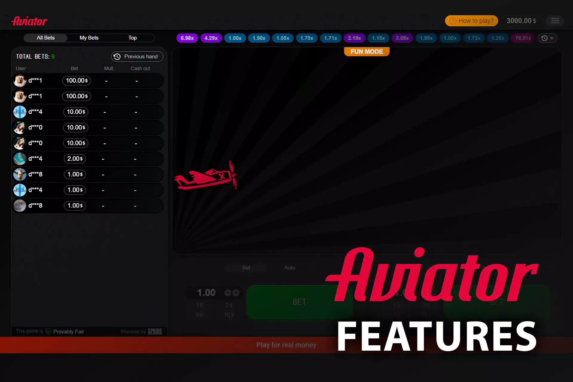 The Aviator is a slot machine by Scribe with a simple linear mechanic of a flying plane.