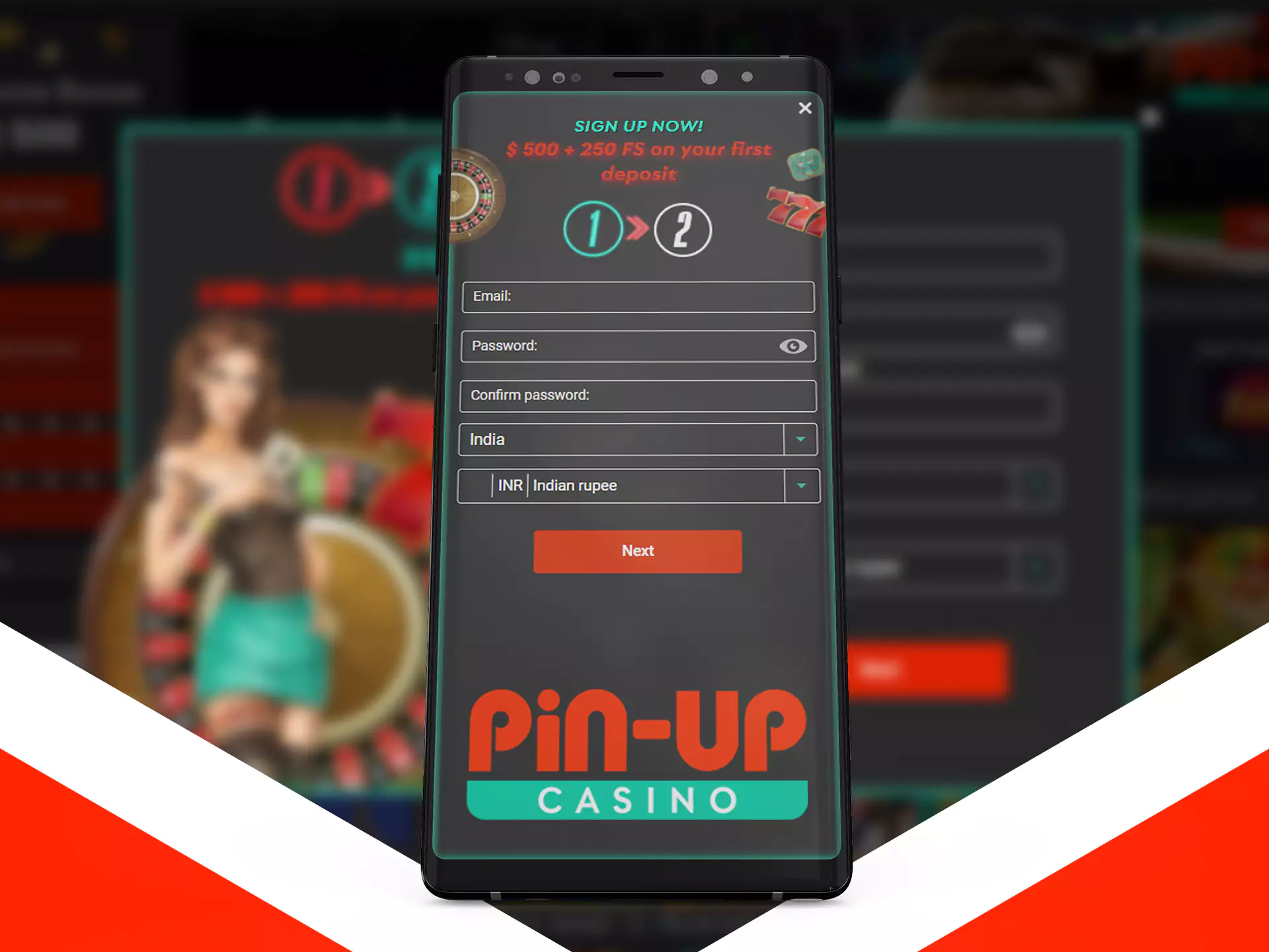 You can sign up for Pin-Up in the app.