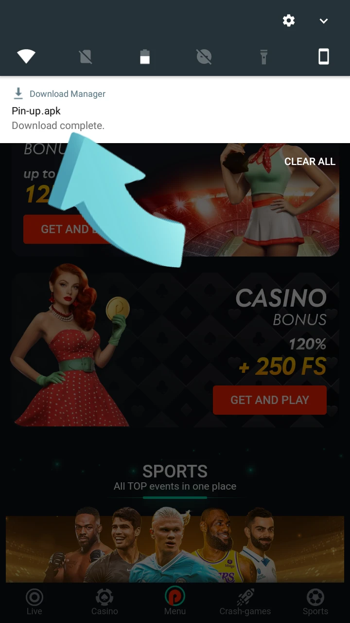 Finish downloading the Pin-Up Casino apk.