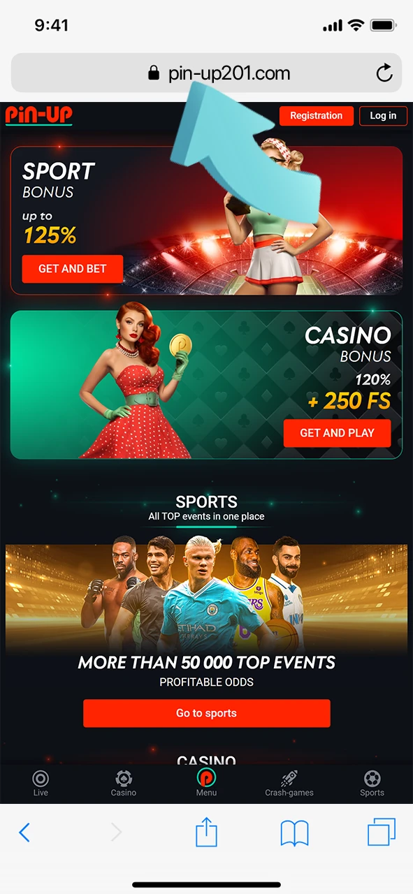 Open the Pin-Up Casino website in your browser.