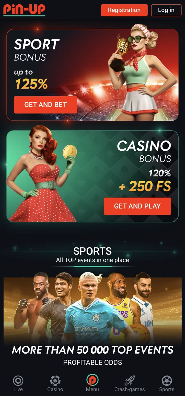 Pin-Up Casino app home page.