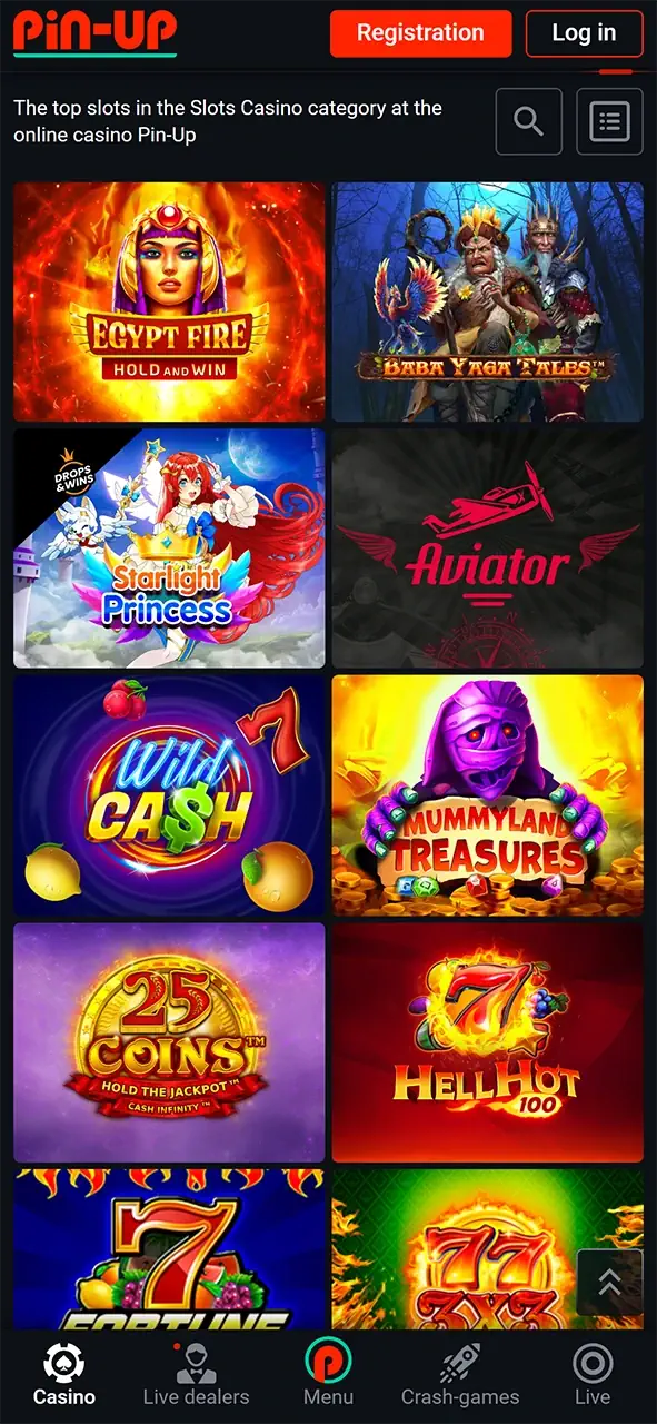Select the slot machine of your choice at Pin-Up Casino.